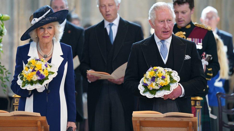 Prince Charles and Camilla, Duchess of Cornwall arrive for Royal Maundy Service at St George's Chapel