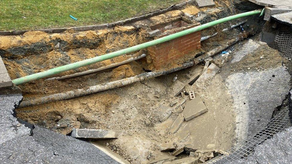 Sinkhole in residential street in Norwich