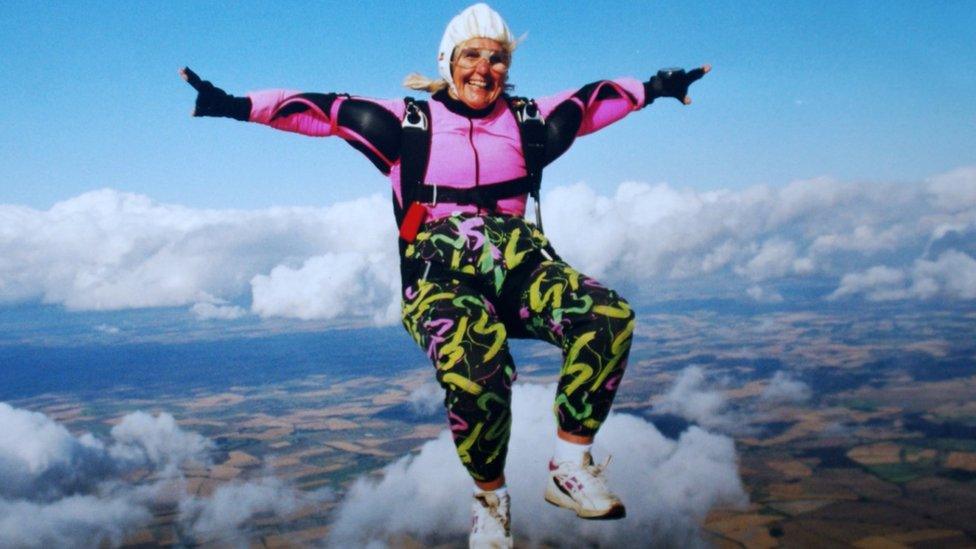 Dilys Price skydiving