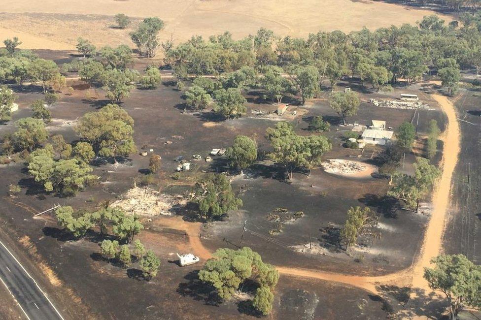 Some of the properties destroyed by fire at Uarbry in New South Wales