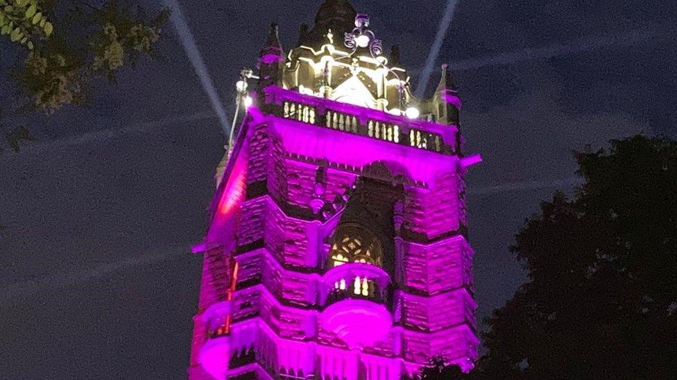 Cabot Tower in Bristol lit-up for the Jubilee