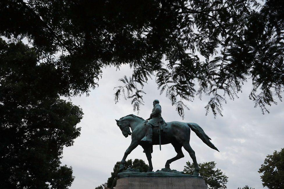 The statue of the Confederate general Robert E Lee in Charlottesville