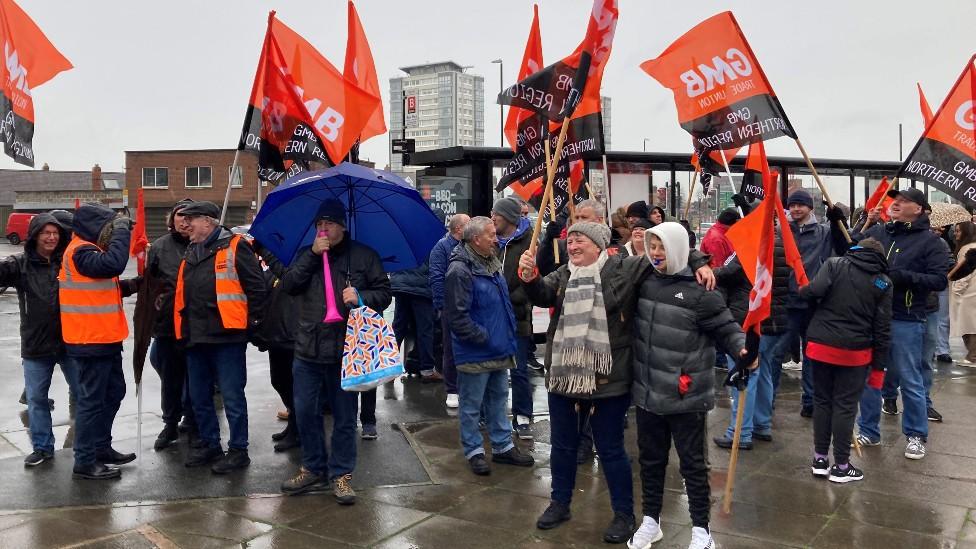 Striking bus drivers in Sunderland