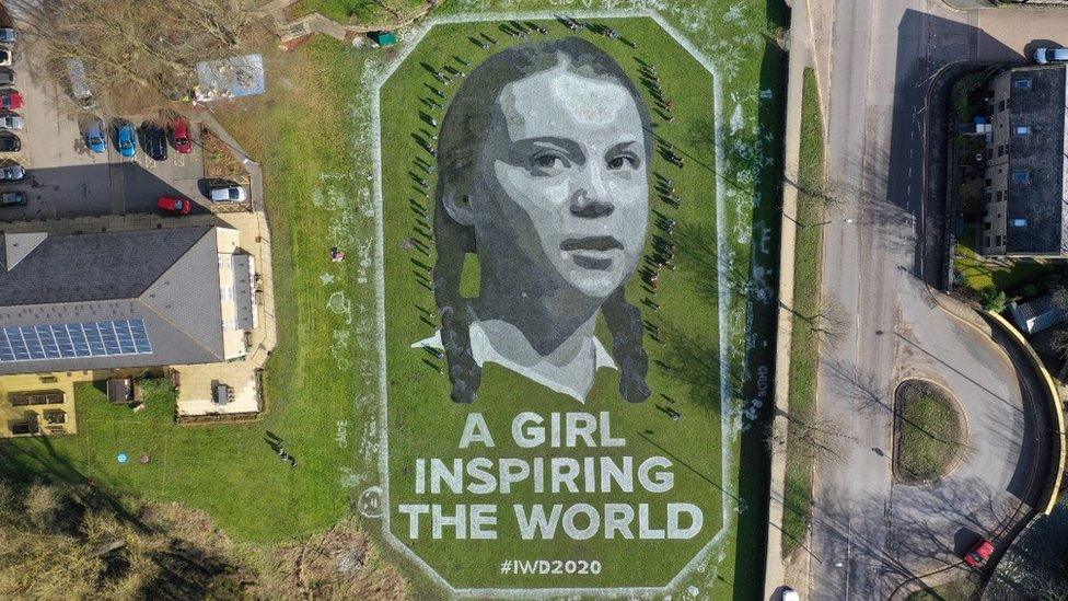 Giant portrait of Greta Thunberg