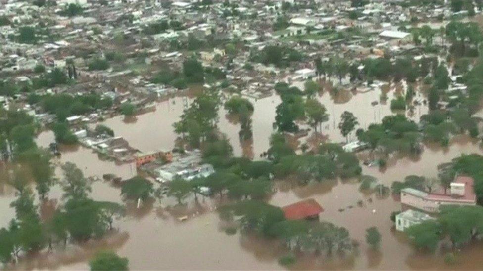 Flooded buildings in Argentina