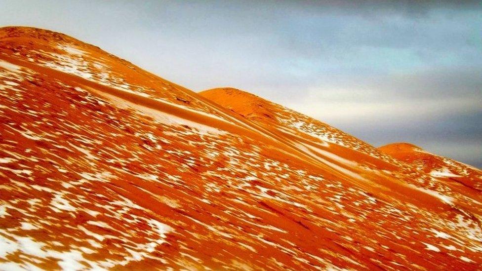 Snow in the Sahara desert near the town of Ain Sefra, Algeria Snow in the Sahara Desert, Ain Sefra, Algeria - 20 Dec 2016