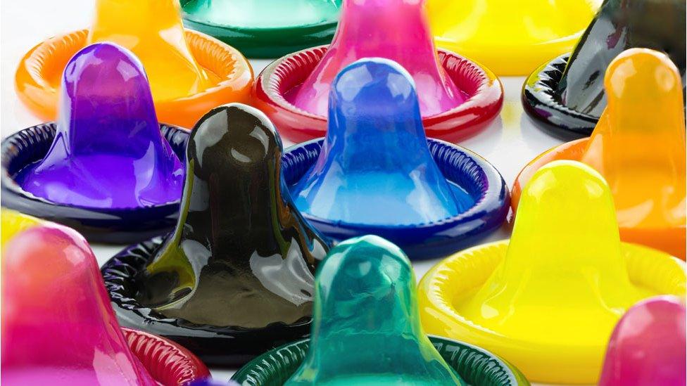 multi-coloured condoms