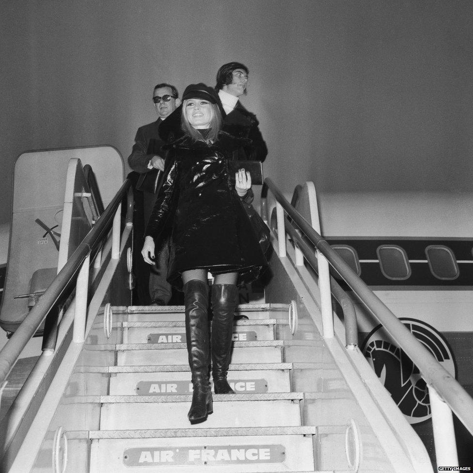 French actress Brigitte Bardot arrives at Heathrow in 1968