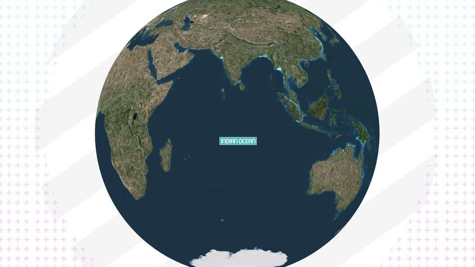 Image shows Earth with the Indian Ocean labelled