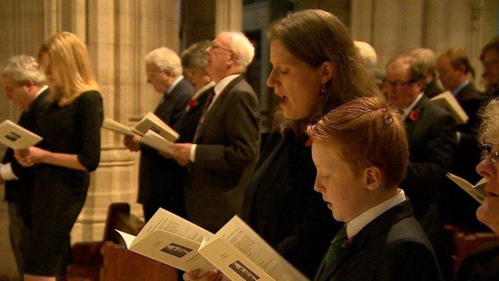 Charles Kennedy's former wife Sarah Gurling and his son Donald Kennedy at St Georges Cathedral for memorial service