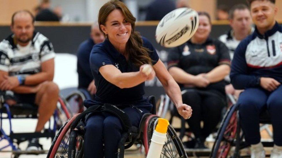 The Princess of Wales, Patron of the Rugby Football League, tries her hand at wheelchair rugby