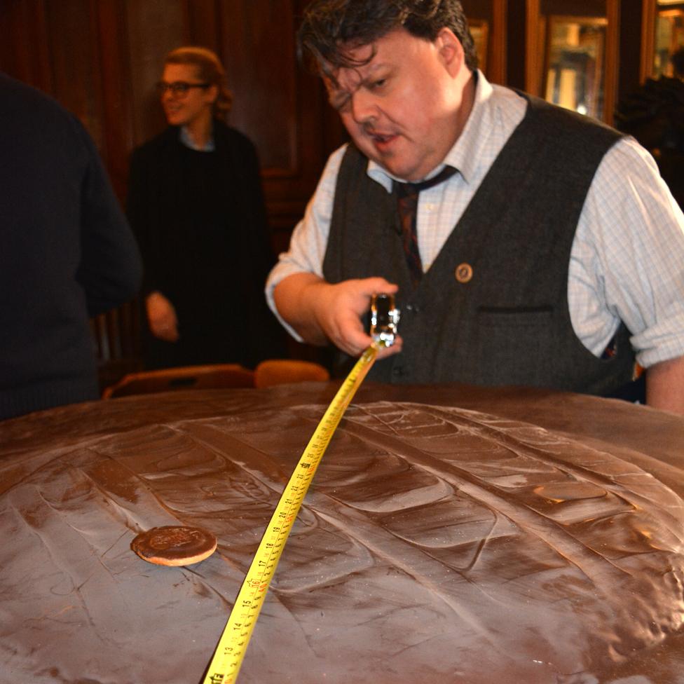 Craig from Guinness World Records measures the Jaffa Cake