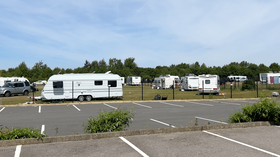 caravans on school playing field