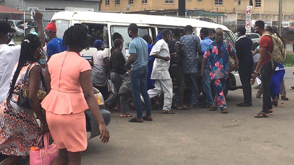 Lagos bus stop on Monday