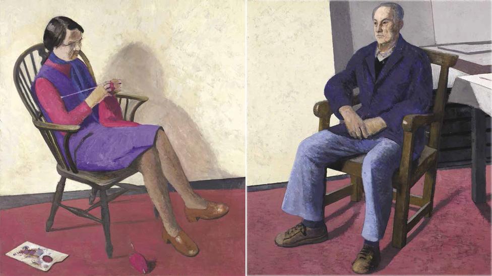 Separate portraits of his parents, painted in 1983