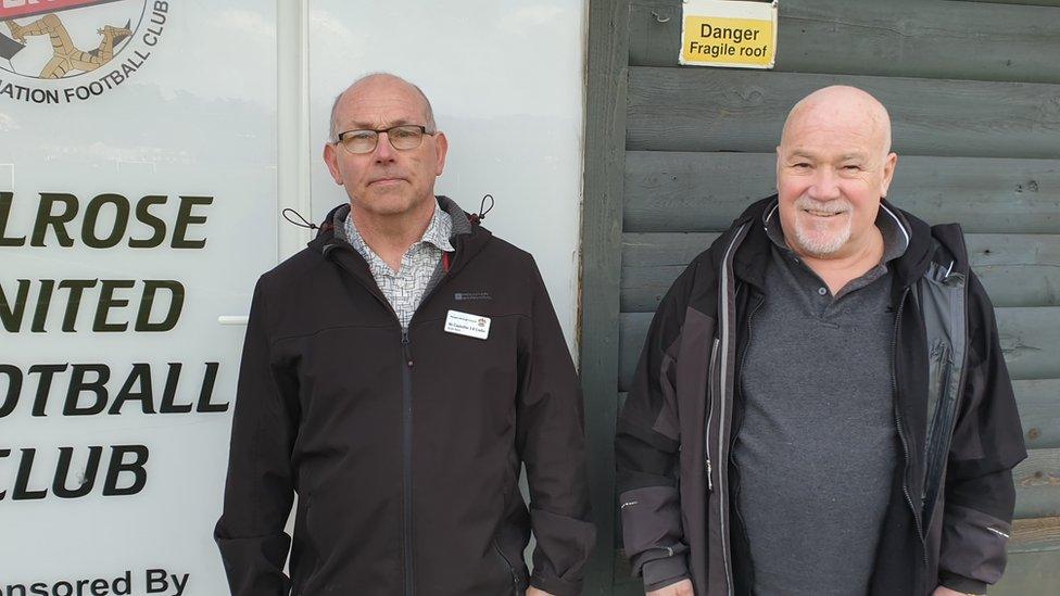 Douglas Councillor Stephen Crellin and lifelong Pulrose Football Club member Paul Henry