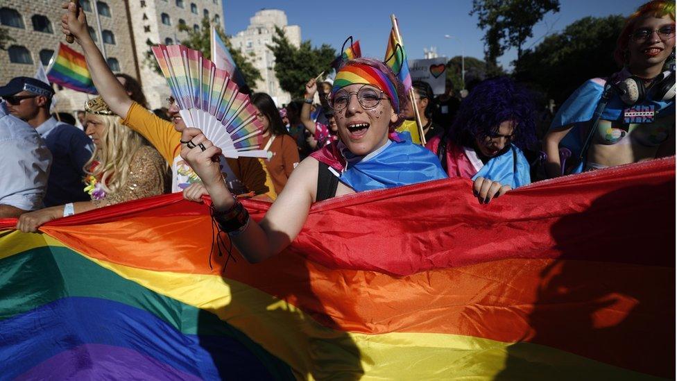 People taking part in Jerusalem's pride march