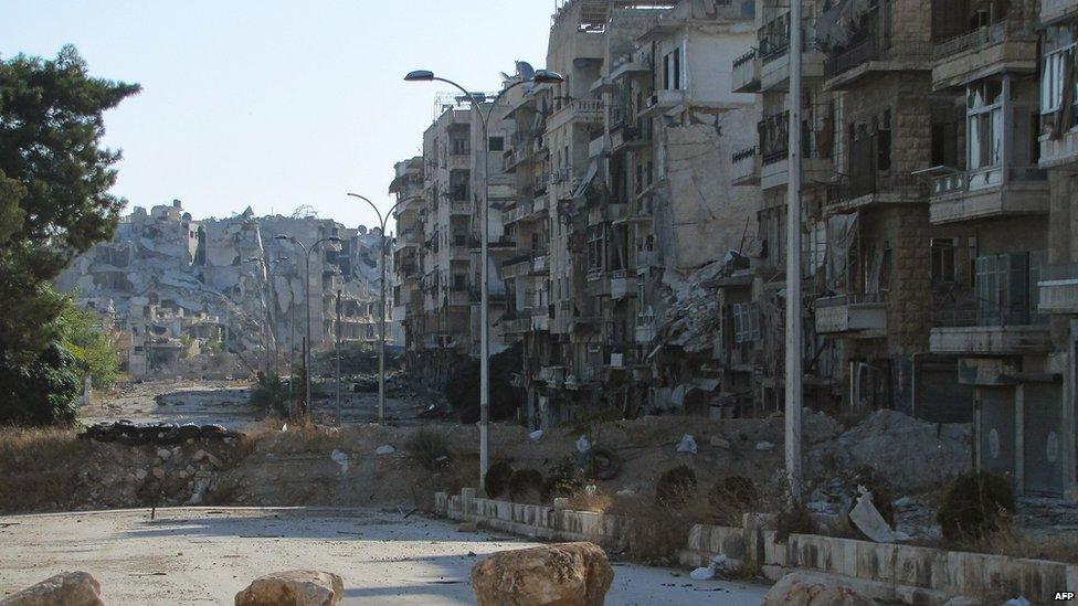 Ruined buildings in Aleppo