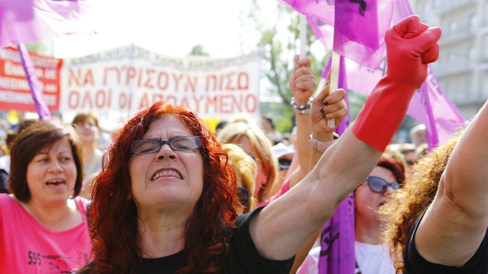 Cleaner protest in Athens, September 2014