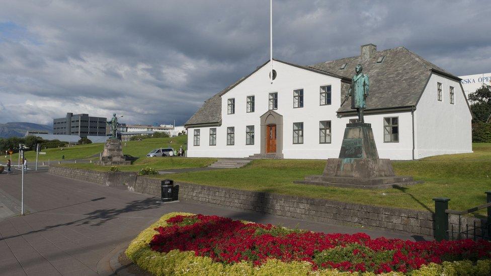 A view of the Icelandic prime minister's office building from the outside