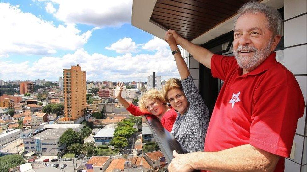 Handout picture by the Instituto Lula of the Former Brazilian President, Luiz Inacio Lula Da Silva (R) with his wife Marisa (L) and the President of Brazil, Dilma Rousseff (c) at Lula's residence in Brasilia, Brazil, 05 March 2016.