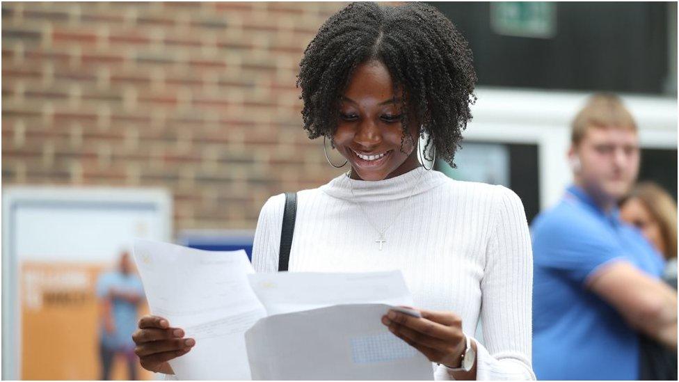 Gabrielle Joseph at Peter Symonds College, Winchester, receives her A-Level results.