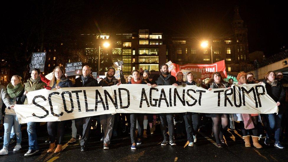 A protester at the Trump travel ban demo in Scotland