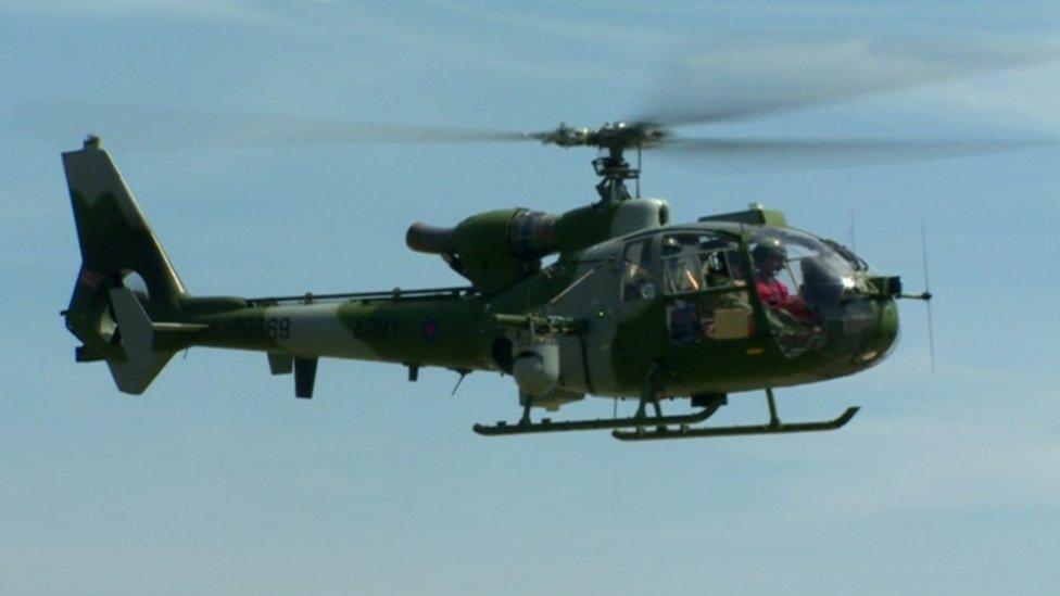 An Army Gazelle helicopter come into land at Newcastle