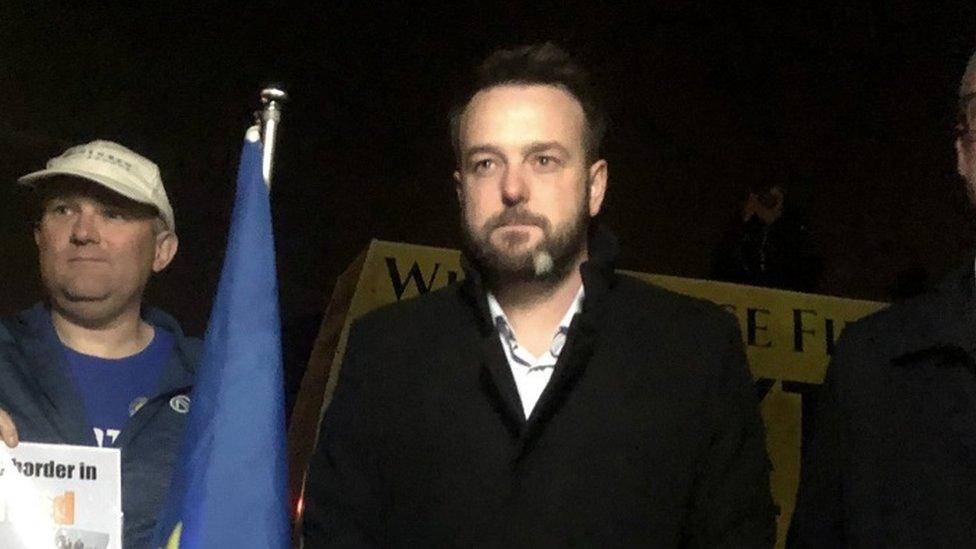 SDLP leader Colum Eastwood at a border protest