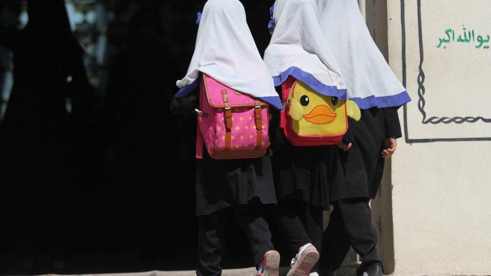 Afghan school girls attend their class at a school, Herat, May 9, 2021