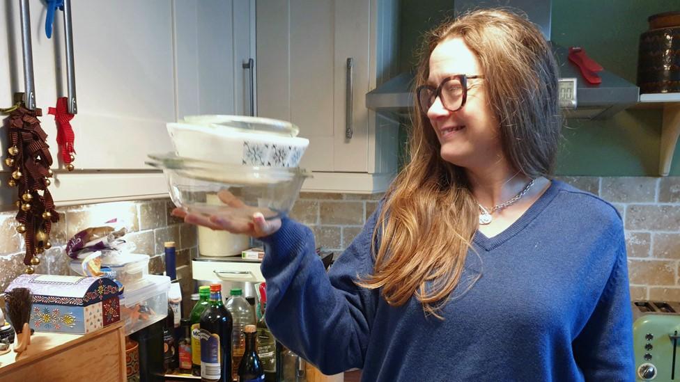 Wendy Ward with her grandma's glass dishes