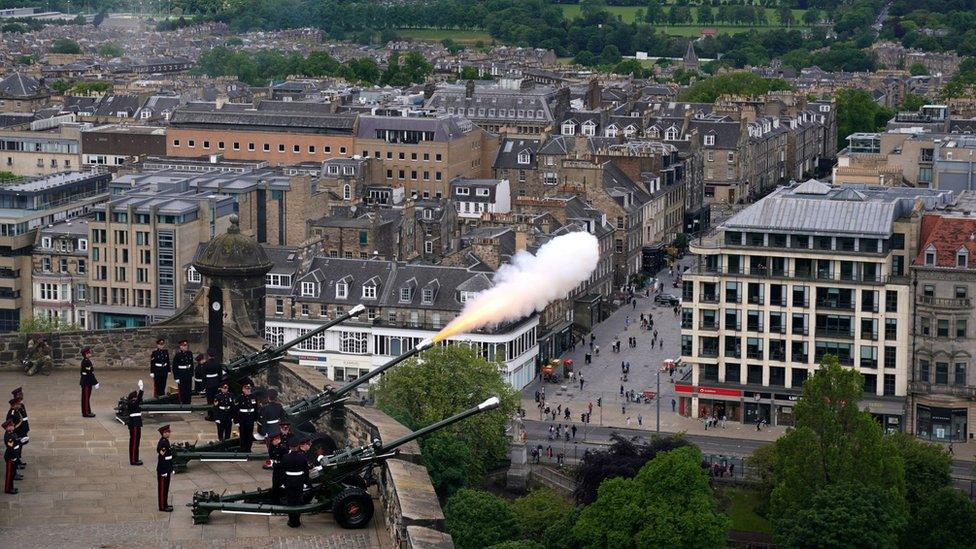 Royal gun salute at Edinburgh Castle