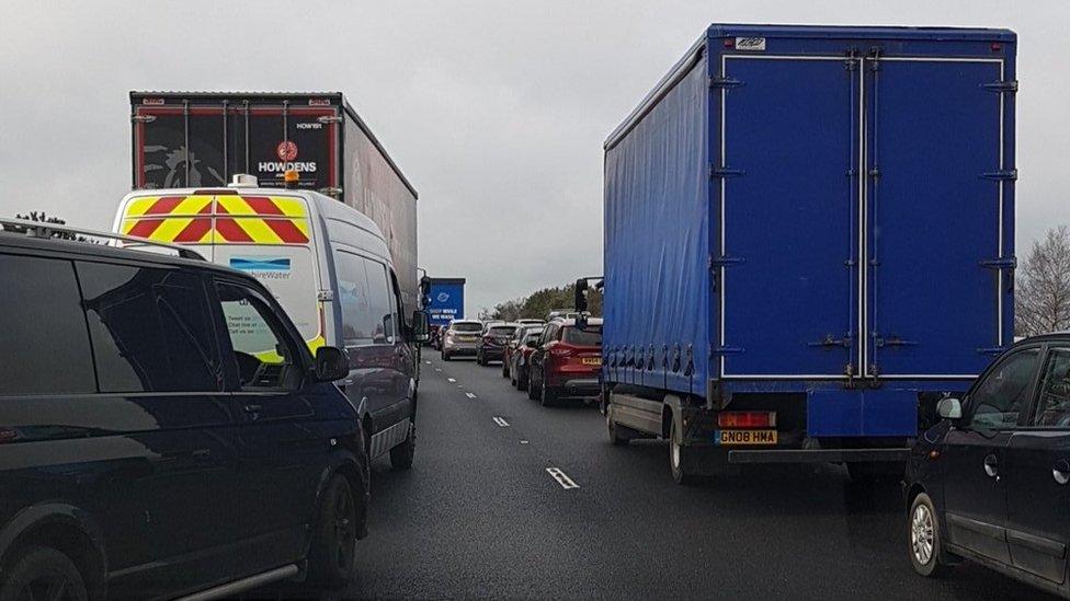 Tailback of vehicles on M62