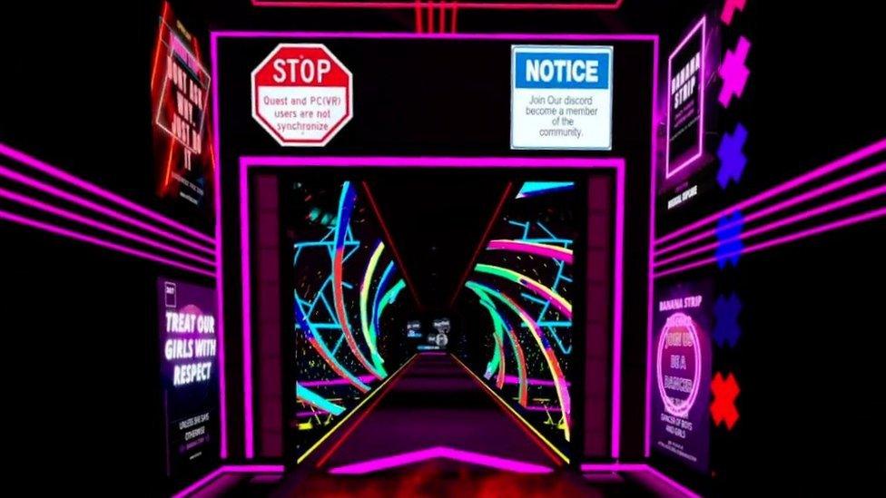 The entrance to the virtual reality strip club