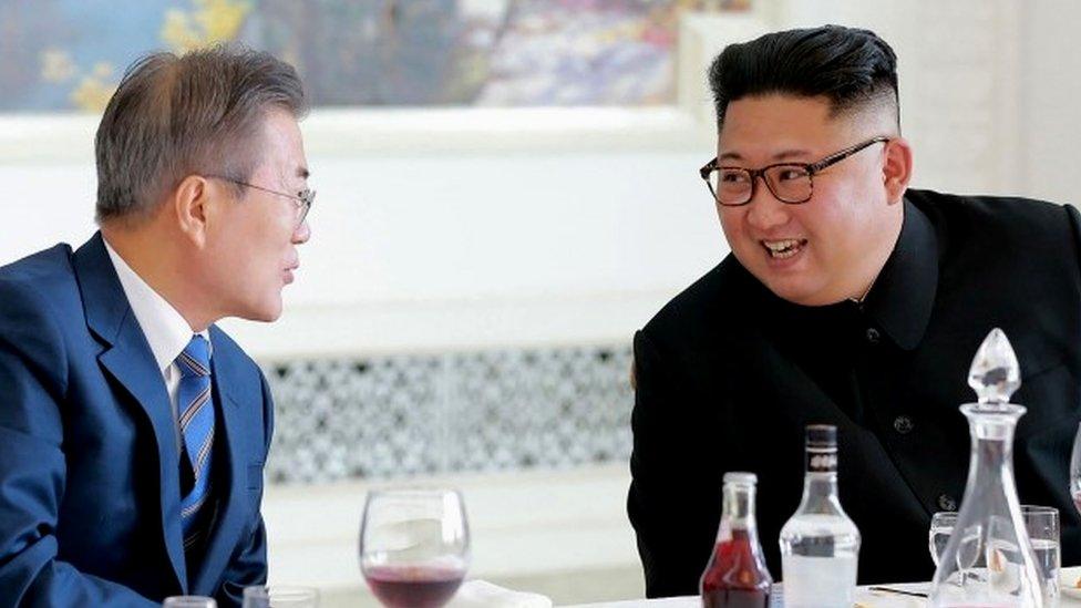 Moon Jae-in and Kim Jong-un