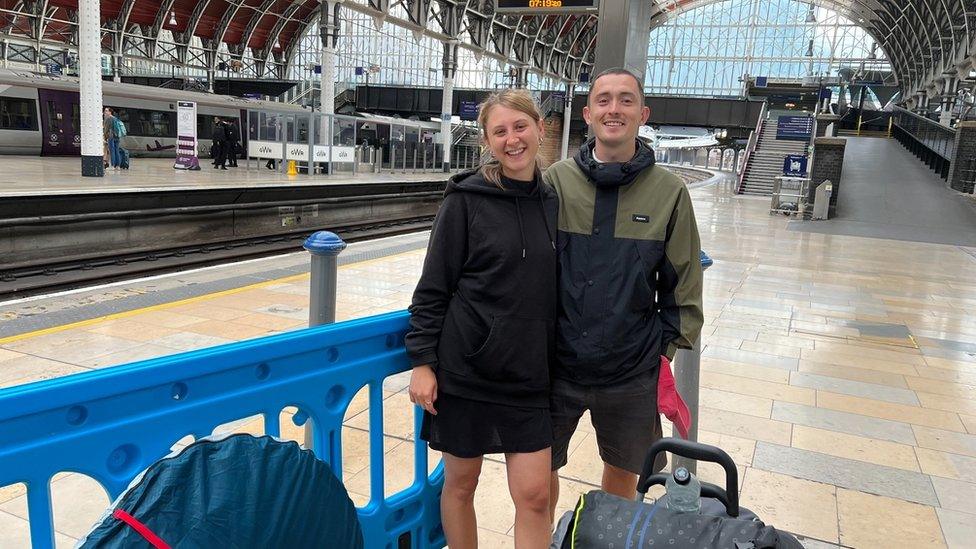 Glastonbury-goers at Paddington Station