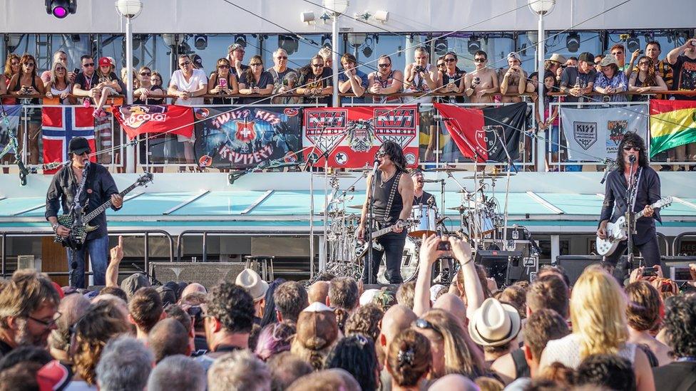 Rock band Kiss performing on a Kiss Kruise