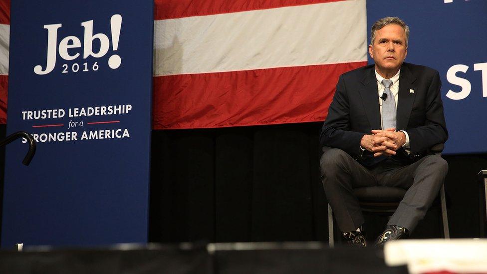 Jeb Bush sits during a campaign rally in South Carolina.