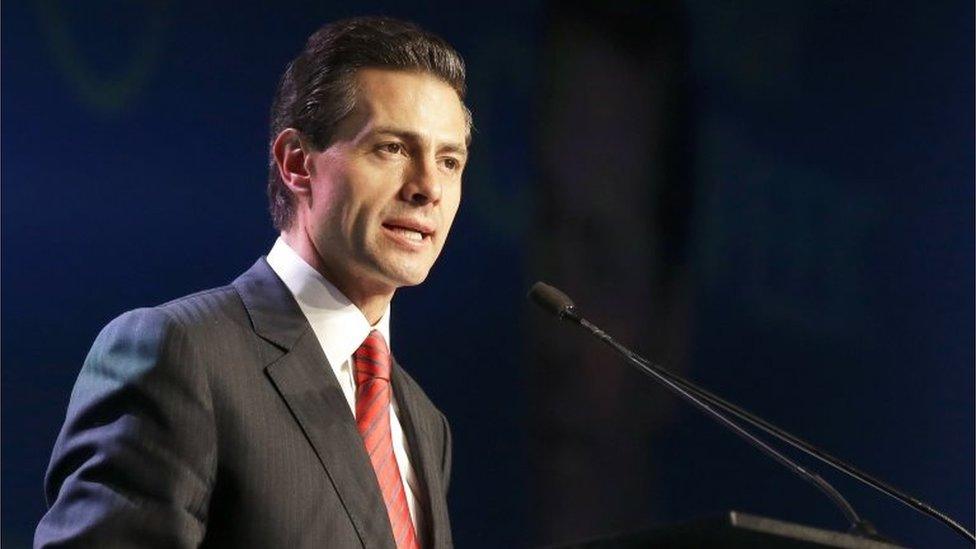 Mexican President Enrique Pena Nieto gives the opening address to attendees of the annual IHS CERAWeek global energy conference Monday, Feb. 22, 2016, in Houston.