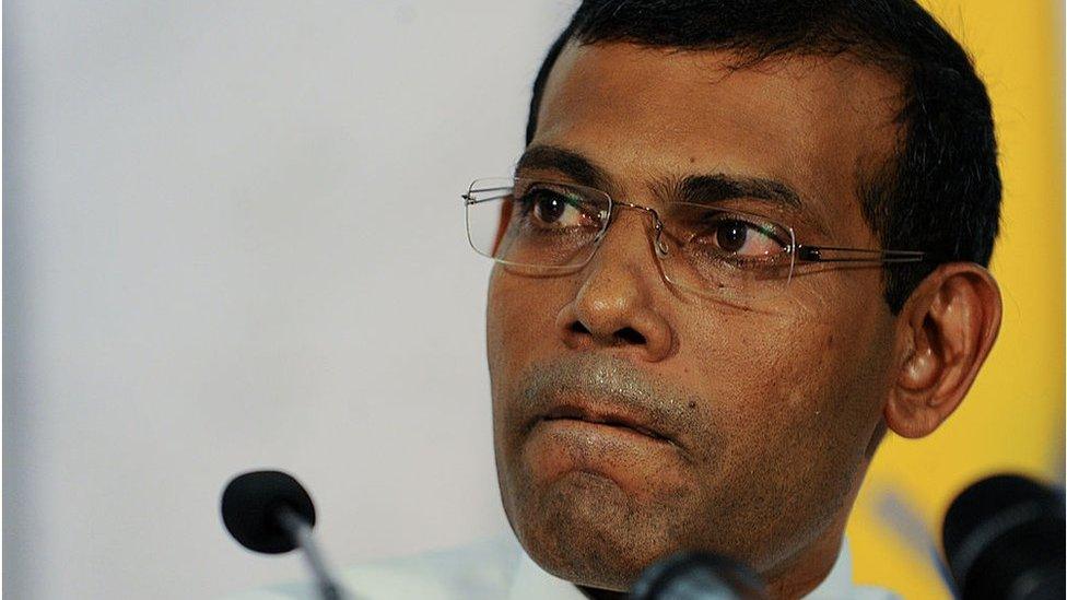 Former Maldivian president and presidential candidate Mohamed Nasheed speaks to the press in Male on 10 November 2013.