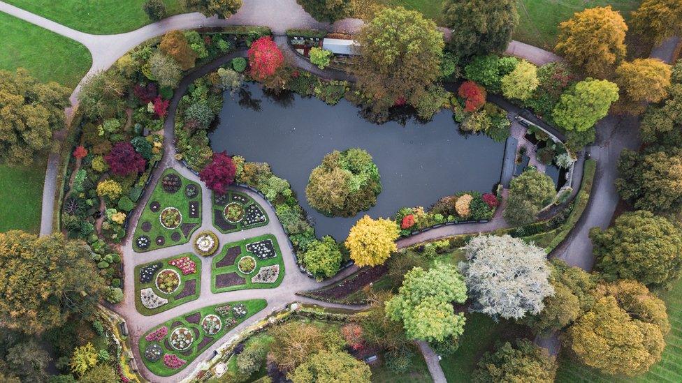 Aerial view of the Dingle, in Shrewsbury's Quarry park