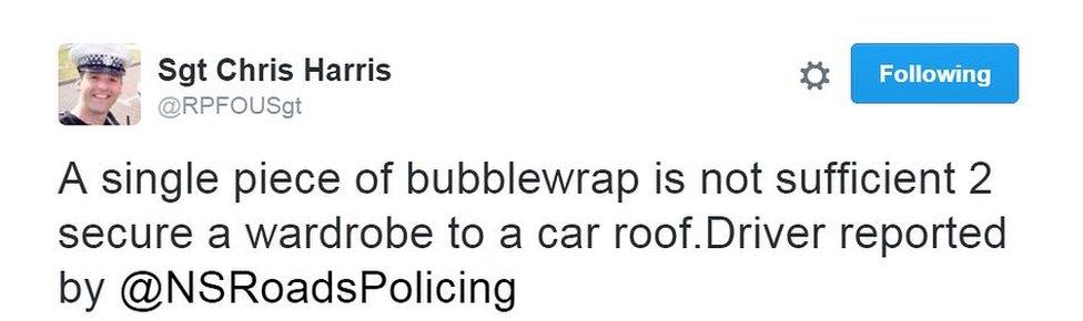 Police tweet about a wardrobe on a car