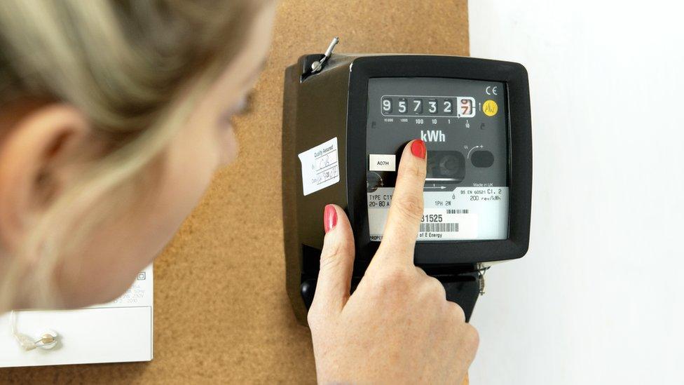 Woman examines energy meter