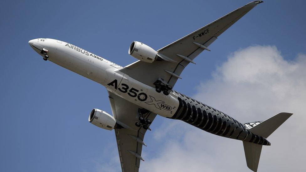 An Airbus A350 in flight