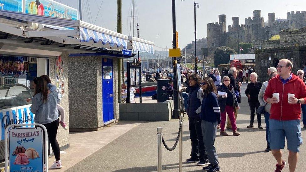 Visitors on Conwy quayside