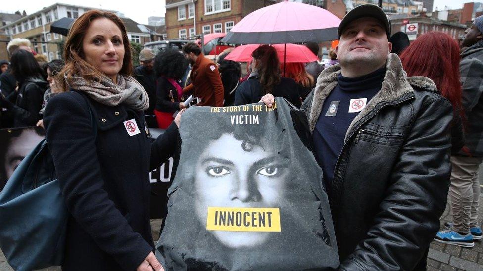 Fans protest outside Channel 4 ahead of the screening of Leaving Neverland