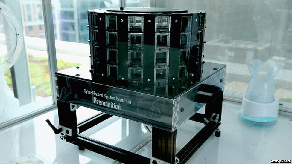 This Cyber Physical Systems Expedition machine collects and analyzes mosquitoes as part of Project Premonition, which uses drone-enabled collection of mosquitoes and cloud computing to stop pathogens before they become a threat to people. It was shown during the Microsoft Innovation and Policy Center's TechFair in June 2015