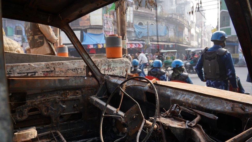 Burnt police car