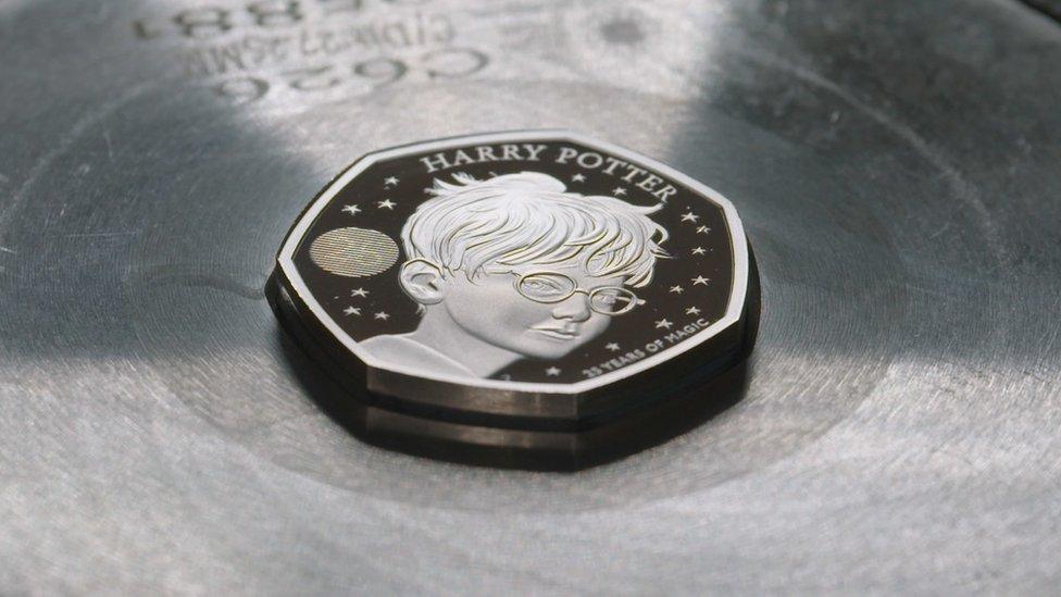 Harry Potter coin close up.