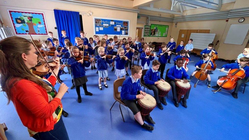 Children playing musical instruments